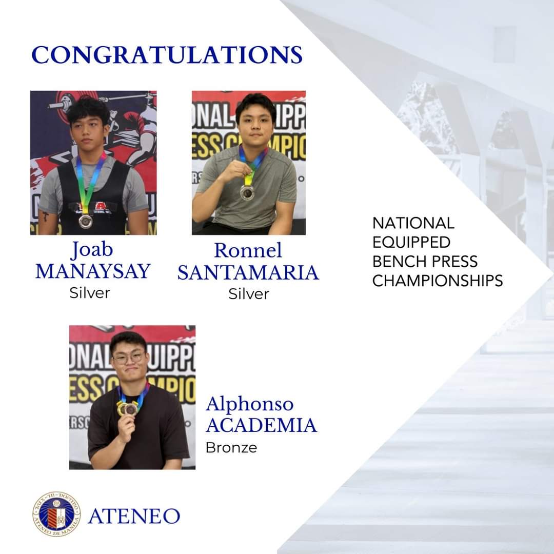 Ateneo de Manila Junior High School: The AJHS Powerlifting Organization won the Best Team award in the men's high school category of the 2024 National Equipped Bench Press Championships on April 13, 2024. facebook.com/share/p/fUaYac…