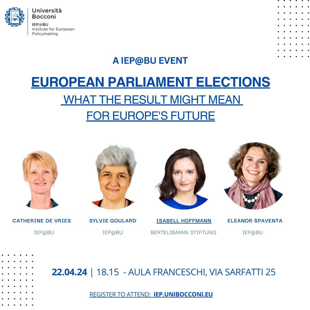 📢European Parliament Elections: What the Result Might Mean for Europe's Future 🗓️April, 22 ⏲️18.15-19.45 🏢Aula Franceschi, via Sarfatti 25 Please, register here to attend in person events.unibocconi.eu/index.php?key=…