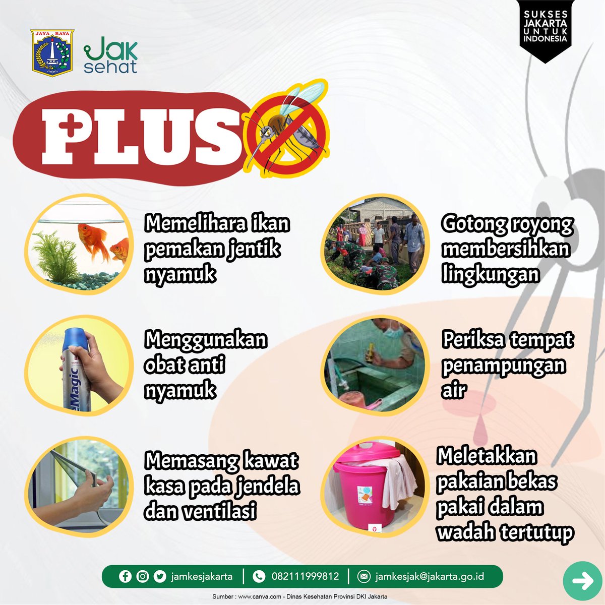 jamkesjakarta's tweet photo. Kebersihan lingkungan dapat dilakukan dengan Pemberantasan Sarang Nyamuk (PSN) 3M Plus 🤗

Apa itu PSN 3M Plus?

Yuk simak info lengkapnya pada infografis diatas 😉

#UPJamkesjak #Jamkesjakinfo #3MPLUS #DBD #Dengue #DemamBerdarahDengue #InfoKesehatan #DinasKesehatan #DKIJakarta https://t.co/oTziMfiayG