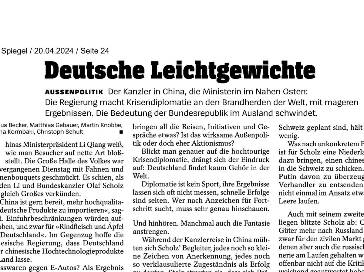 Der @Bundeskanzler in China, die Aussenministerin @ABaerbock im Nahen Osten - #Leichtgewichte. Das Gewicht Deutschlands in der Welt schwindet. Das schadet unserem Land und Europa. @cducsubt @CDU