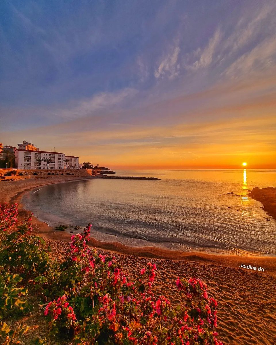 #BonDia! Amb el sol emergint a l'horitzó de la platja de l'Alguer, el cel es pinta amb tons daurats, rosats i taronges que dansen sobre les aigües de la mar Mediterrània. 📸👉 Jordina Cristeta #AmetlladeMar #TerresdelEbre #CatalunyaExperience