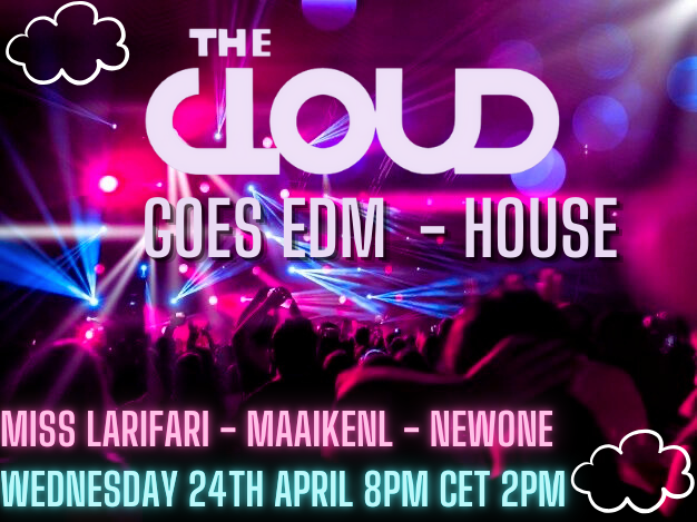 The Cloud is back!
Wednesday 24th April 8PM Cet 2Pm 
Lineup: Miss Larifari - MaaikeNl - NewOne  
Host: TheCloud 
#3dxchat #thecloud @3DXChat