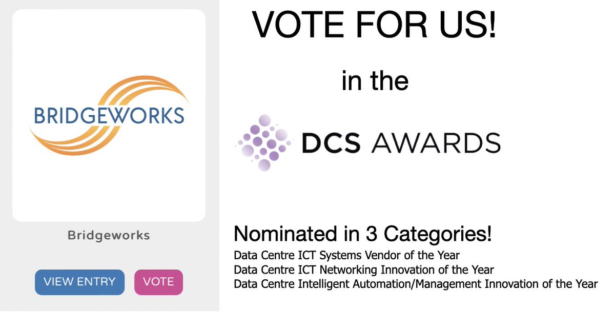 📣 Voting is now OPEN for this years #DCSAwards @dw_dcs !! ⭐

W️e are nominated in 3 categories and would hugely appreciate your vote!

dcsawards.com/vote

Thank you!

#DataCentre #Awards #DCSAwards2024 #Data #WAN #WANAcceleration #ICT