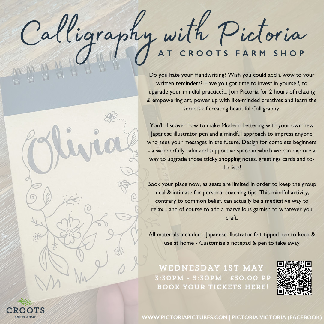 VicPictoria's tweet image. Due to popular demand - yet ANOTHER date and venue added for my classes...

Learn Calligraphy with me in May at Croots Farm Shop &amp;amp; Cafe 

Book now on their site - croots.co.uk/calligraphy-le…

PS - wait till you see their VIEW too!🐴🌳🐑
#derbyshireartclass #learncalligraphy