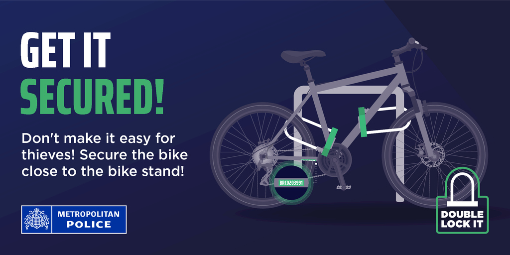 Make sure your bike is secure. Use good quality locks, consider using D-Locks. Get your bike security marked, it's a great visible deterrent! Get your Bike registered! #BikeRegister #CrimePrevention2023 #BeSafe #SaferStreets