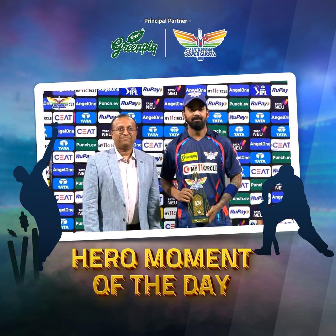 KL Rahul emerged as the HERO of the Match by his spectacular innings of 82 runs and displaying impeccable captaincy against CSK. Our CEO and JMD, Mr. Manoj Tulsian graced the occasion and presented the coveted prize to KL! . . . #Greenply #LSGvsCSK #LucknowSuperGiants