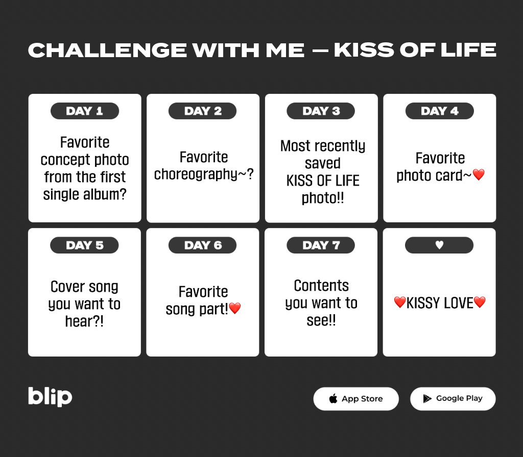 blip_global's tweet photo. [📝Challenge with me] @KISSOFLIFE_S2 
🌟KISS OF LIFE's 7days Challenge🌟   

blip has collected answers from the members😍
Check out the original picture on the blip app✨ 🔗https://t.co/34E4jrH1YA 
#KISSOFLIFE #blip #challengewithme https://t.co/dBHtMKAvh5