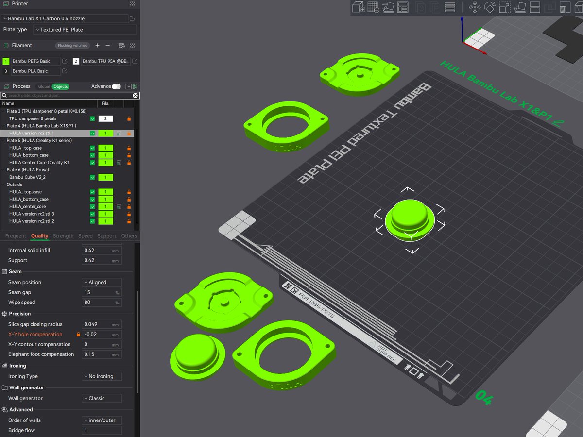 One main challenge is making a project easy to print and install.  A user guide is important too, and I am tuning the HULA slicer settings to improve print success. Bambu and Orca Slicers are my goto for their multi-plates project approach.