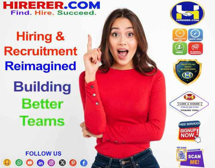HIRERER.COM, Affordable #Talent Acquisition, #Smart Outcomes

visit intro.hirerer.com to know more

#Recruiters #HRServices #HiringSolutions #HRPartner #HireBetter #FindTalent #rentahr #outofjob #Hirerer #SmartlyHiring #iHRAssist #SmartlyHR