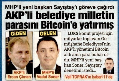 AKP'den MHP'ye geçen Gümüşhane Belediyesi'nde, AKP döneminde konut projesi için toplanan paralarla Bitcoin alındığı ileri sürüldü. Paraların akıbeti bilinmiyor. -Sözcü