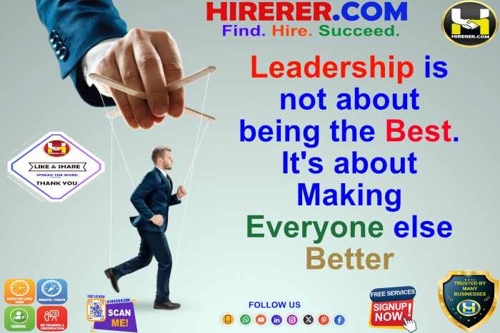 Leadership is not about being in the spotlight. It's about helping others shine. #Support #TeamSuccess

Visit hiring.hirerer.com to know more

#GetCreative #HumorMe #ThinkDifferent #OutOfTheBox #SocialMediaFun #rentahr #OutOfJob #Hirerer #iHRAssist #smartlyhr #smartlyhiring