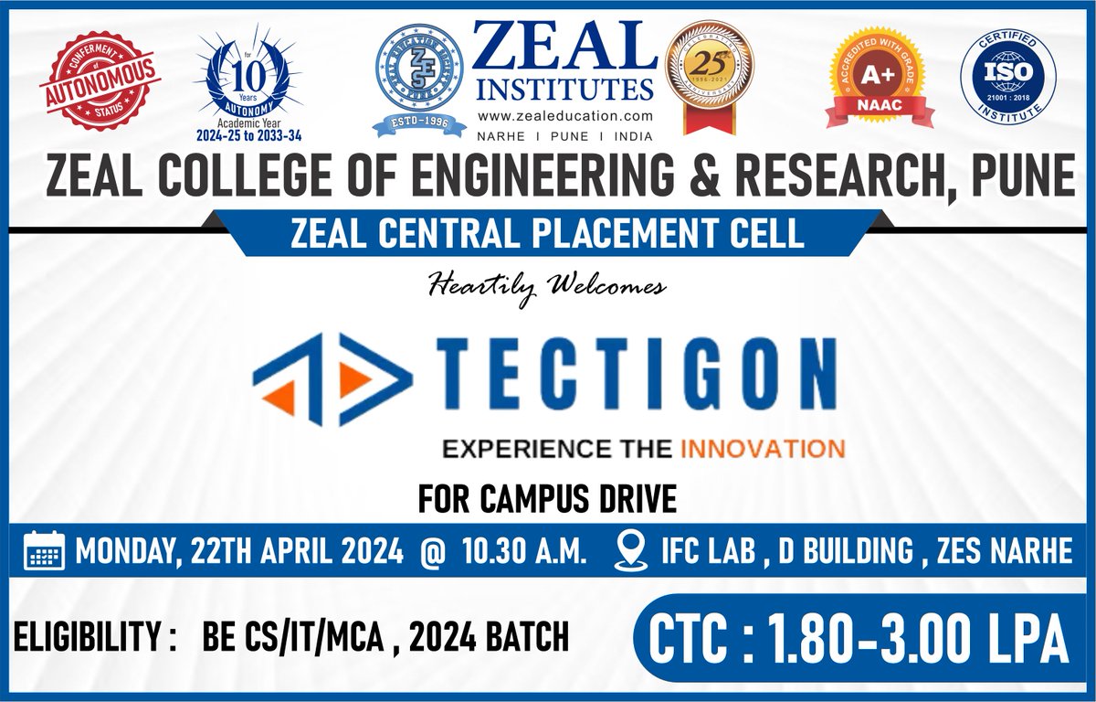 ZealCentralPlacementCell#Placement#ZealEducationSociety#Engineering#ElectricalEngineering#MechanicalEngineering#E&amp;TCEngineering#CivilEngineering#ComputerEngineering.