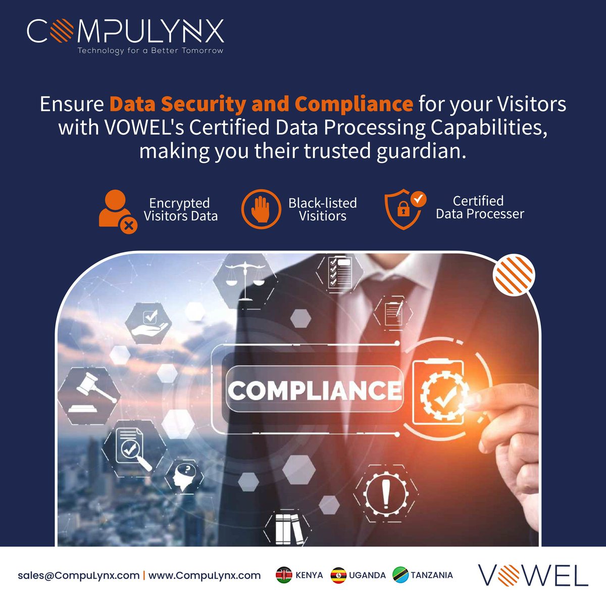 Safeguard your visitor data with confidence using VOWEL's certified data processing capabilities. Be the trusted guardian of your visitors' information while ensuring compliance with regulations.

Learn more bit.ly/3oAu3jY

#VOWEL #VisitorManagementSystem #CompuLynx