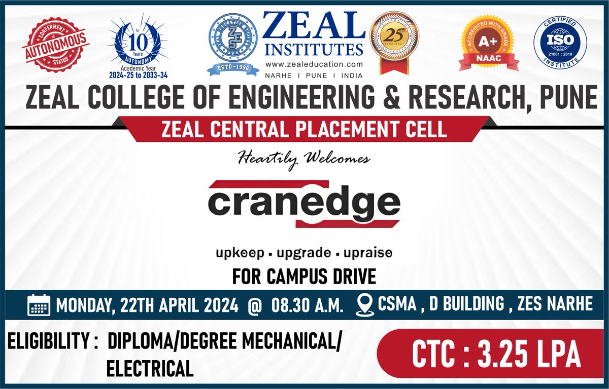 ZealCentralPlacementCell#Placement#ZealEducationSociety#Engineering#ElectricalEngineering#MechanicalEngineering#E&amp;TCEngineering#CivilEngineering#ComputerEngineering.