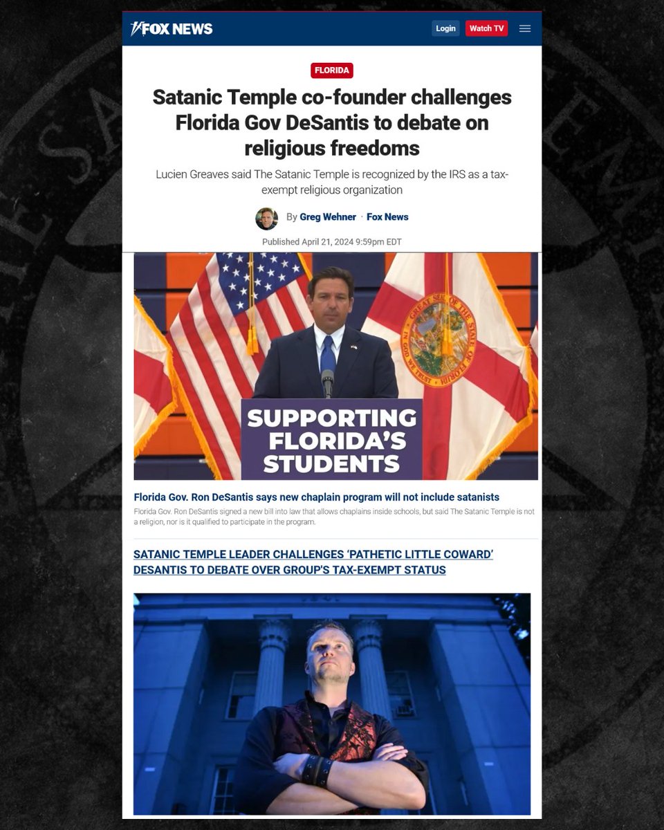 @GovRonDeSantis signed a school chaplain bill into law, then announced Satanists are unqualified to participate. @LucienGreaves said the bill does, in fact, allow Satanic chaplains & DeSantis cannot declare otherwise by fiat. One is right. One is wrong. bit.ly/3UrmhZT