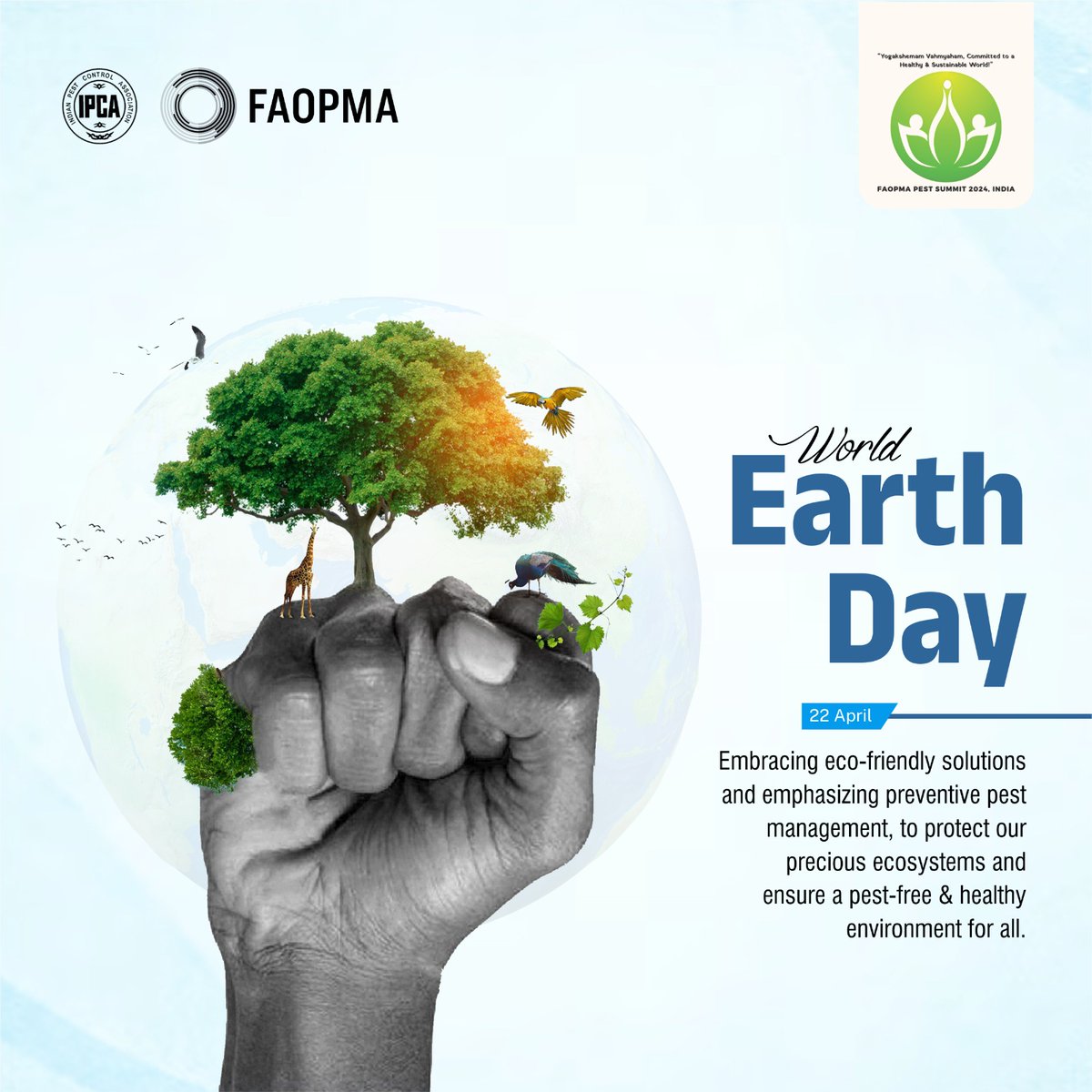 FPS2024's tweet photo. FAOPMA and IPCA wish everyone a flourishing World Earth Day! On Earth Day, let's join hands to nurture our planet and create a green and healthy Earth for all. 🌍 Together, let's work towards a greener, healthier planet where every living being thrives. 📷#FAOPMA #fps2024 https://t.co/SoOfY0TGRg