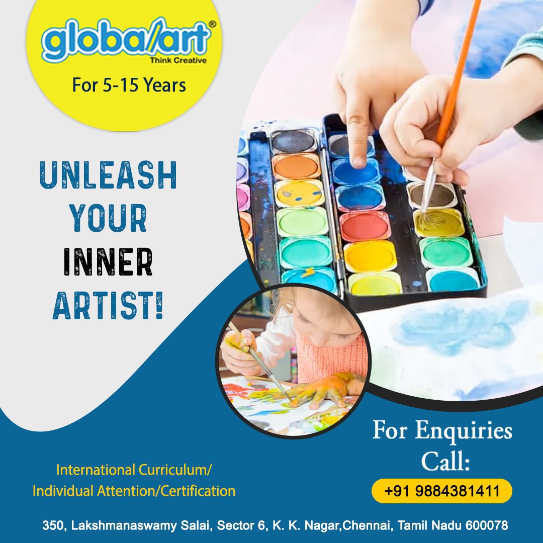 Globalart K K Nagar
'Unleash Your Inner Artist'
For more details call us: +91 9884381411
#ArtClasses #LearnArt #ArtInstruction #ArtEducation #ArtLessons #ArtWorkshops #CreativeClasses #ArtSchool #ArtTutorial #PaintingClass #DrawingClass #SculptureClass #CraftClasses #ArtStudents