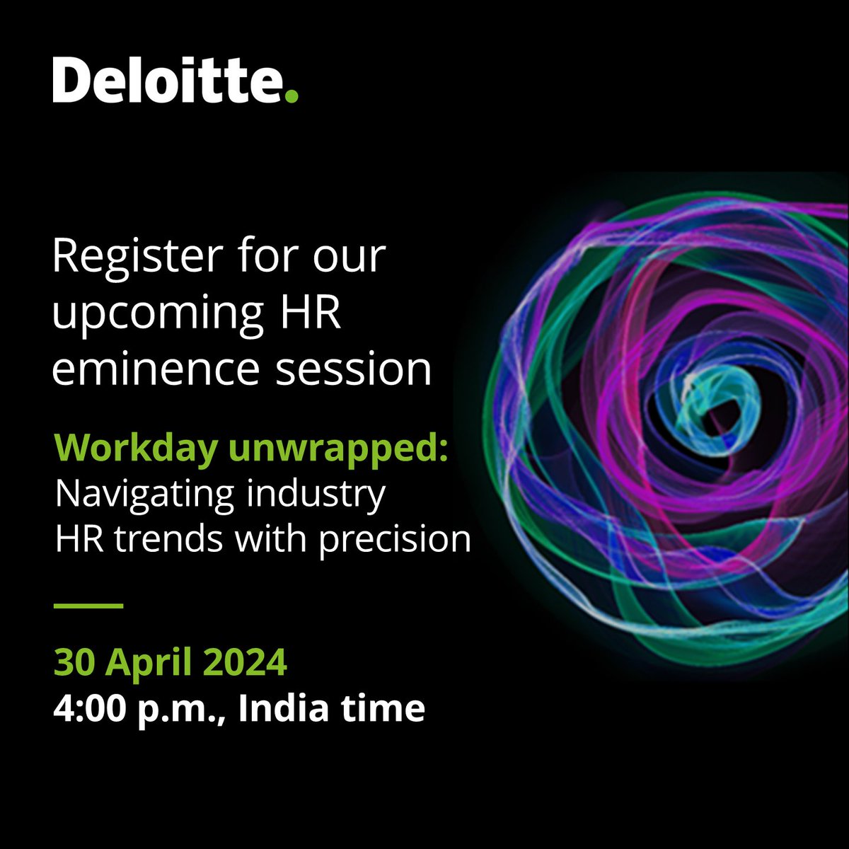 On 30 April 2024 we're hosting an HR eminence session titled 'Workday unwrapped: Navigating industry HR trends with precision.'
Join us for an insightful discussion on the latest HR trends.

Register: deloi.tt/4aAniVj
#HR #FutureOfHR #WorkdayUnwrapped #HRtrends