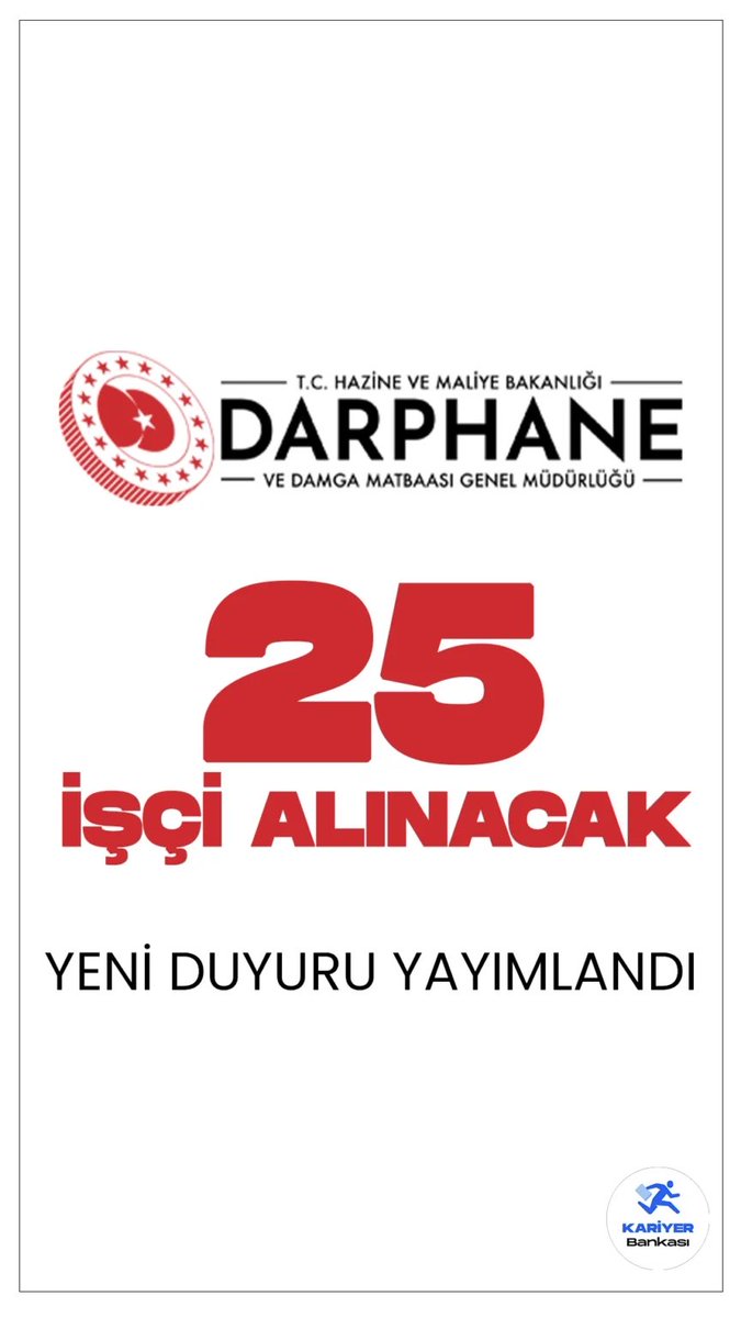 Darphane ve Damga Matbaası 25 İşçi Alımı Yapacak kariyerbankasi.net/darphane-ve-da…