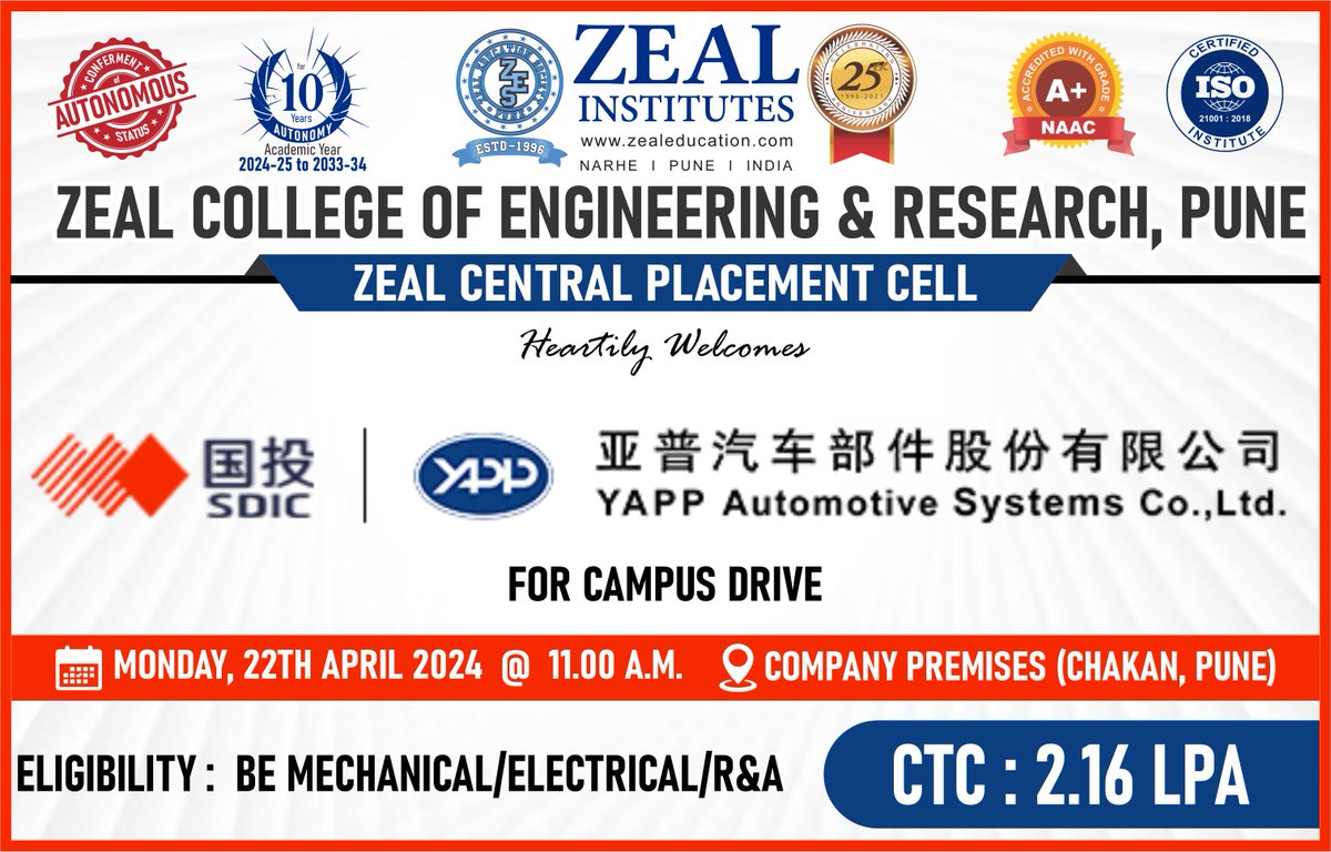 ZealCentralPlacementCell#Placement#ZealEducationSociety#Engineering#ElectricalEngineering#MechanicalEngineering#E&amp;TCEngineering#CivilEngineering#ComputerEngineering.