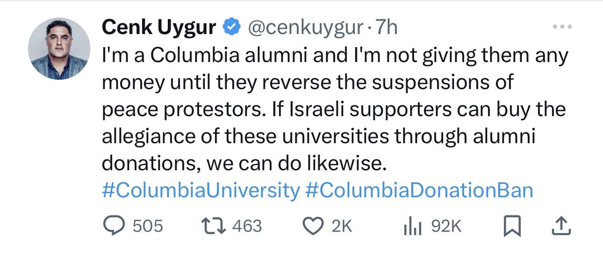 Cenk Uygur, open antisemite and Hamas-apologist, is a Columbia alumni.

If you ever needed proof that student indoctrination on Columbia’s campus has been going on for YEARS, here it is. 

#AntizionismIsAntisemitism