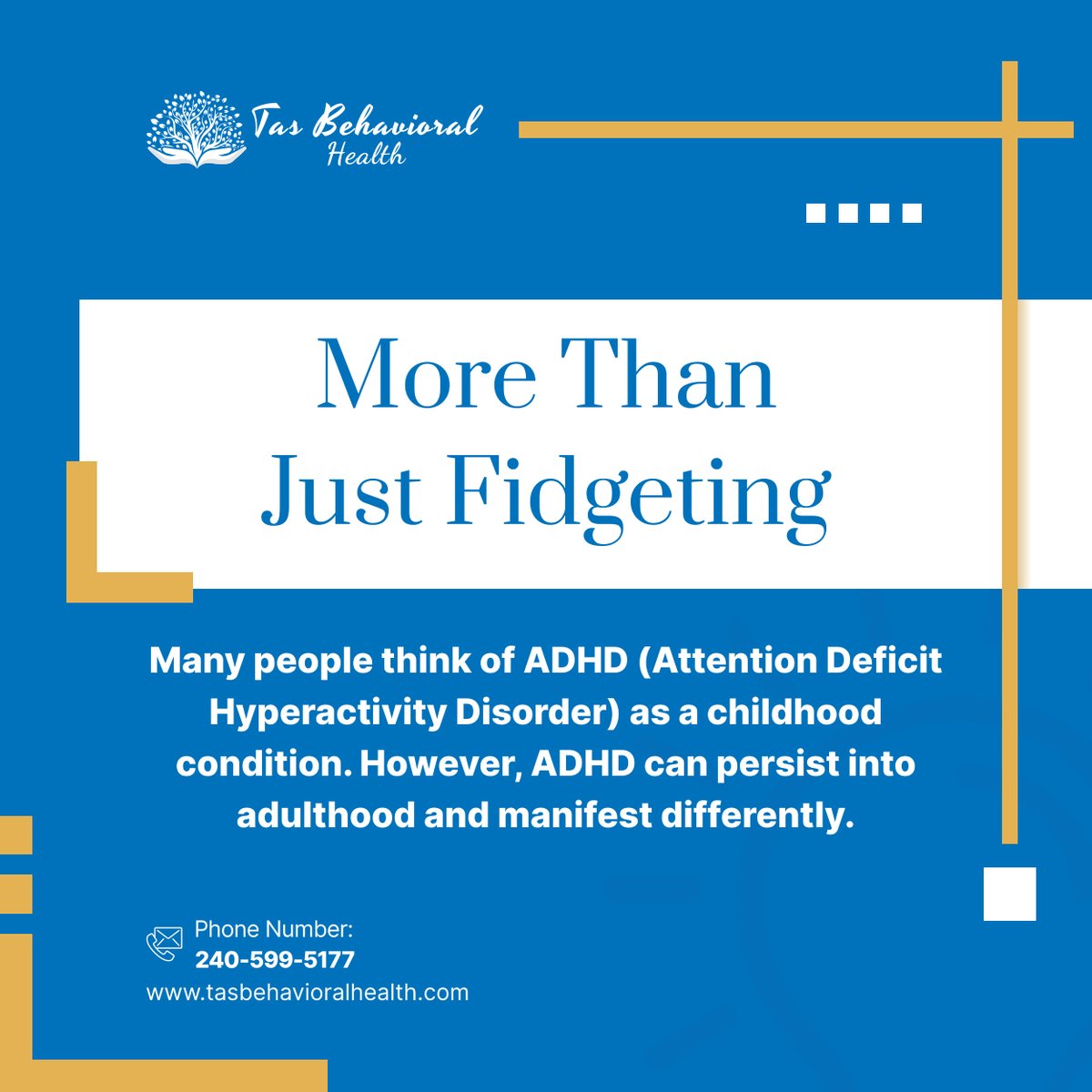 ADHD isn't just for kids! Understanding the adult presentation of ADHD can help individuals and those around them navigate challenges and find solutions. #CumberlandMD #MentalHealthClinic #AdultADHD