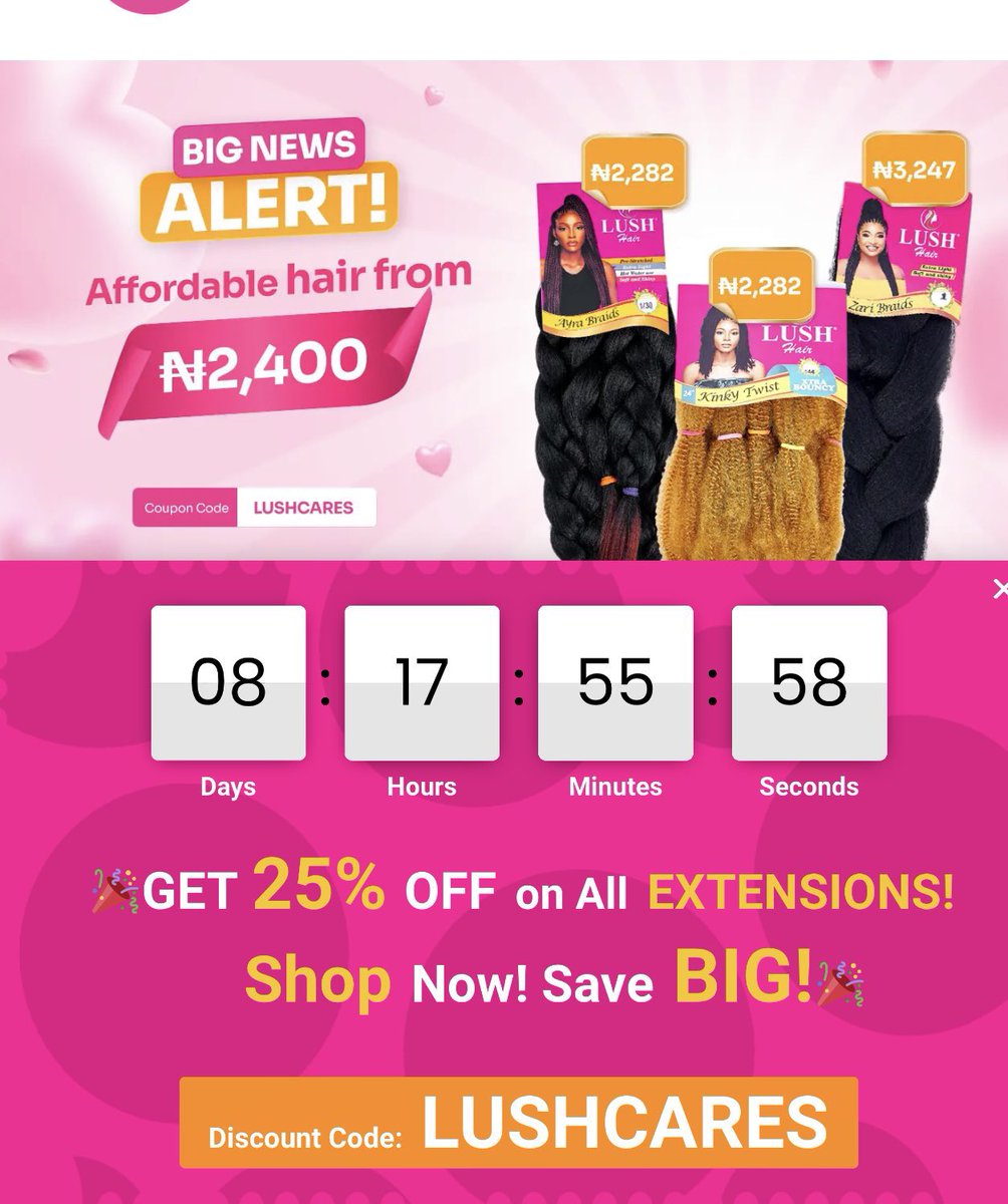 Don’t miss this opportunity ooo because I won’t be happy at all. Hurry and shop on lushhairafrica.com Use coupon : LUSHCARES at checkout Discount will be over in exactly 8days!! Lush cares for real for real.