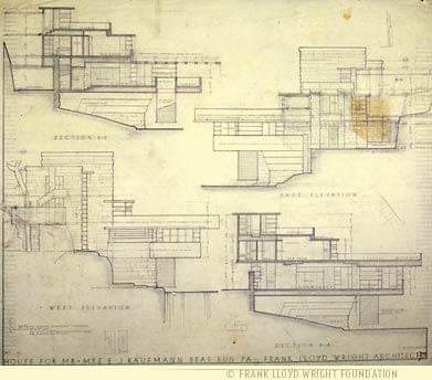 #architecture #arquitectura #drawing #section #elevation #FrankLloydWright #Wright #Fallingwater