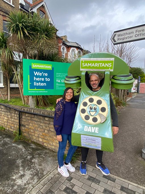Pictures from yesterday's #LondonMarathon. That absolute legend, Dave the Phone, with our very own @ShilpaS76 at our Waltham Forest branch...
