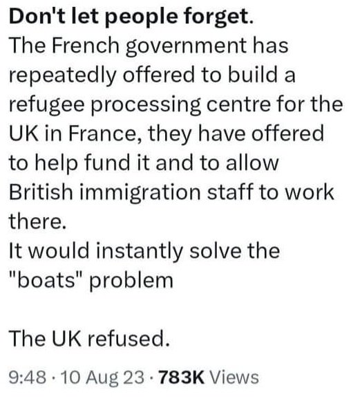 AlanHaw69641513's tweet photo. @SkyNews Care to ask Sunak why the Government turned down France's offer in 2021?👇👇👇 https://t.co/db10LZ5WOt