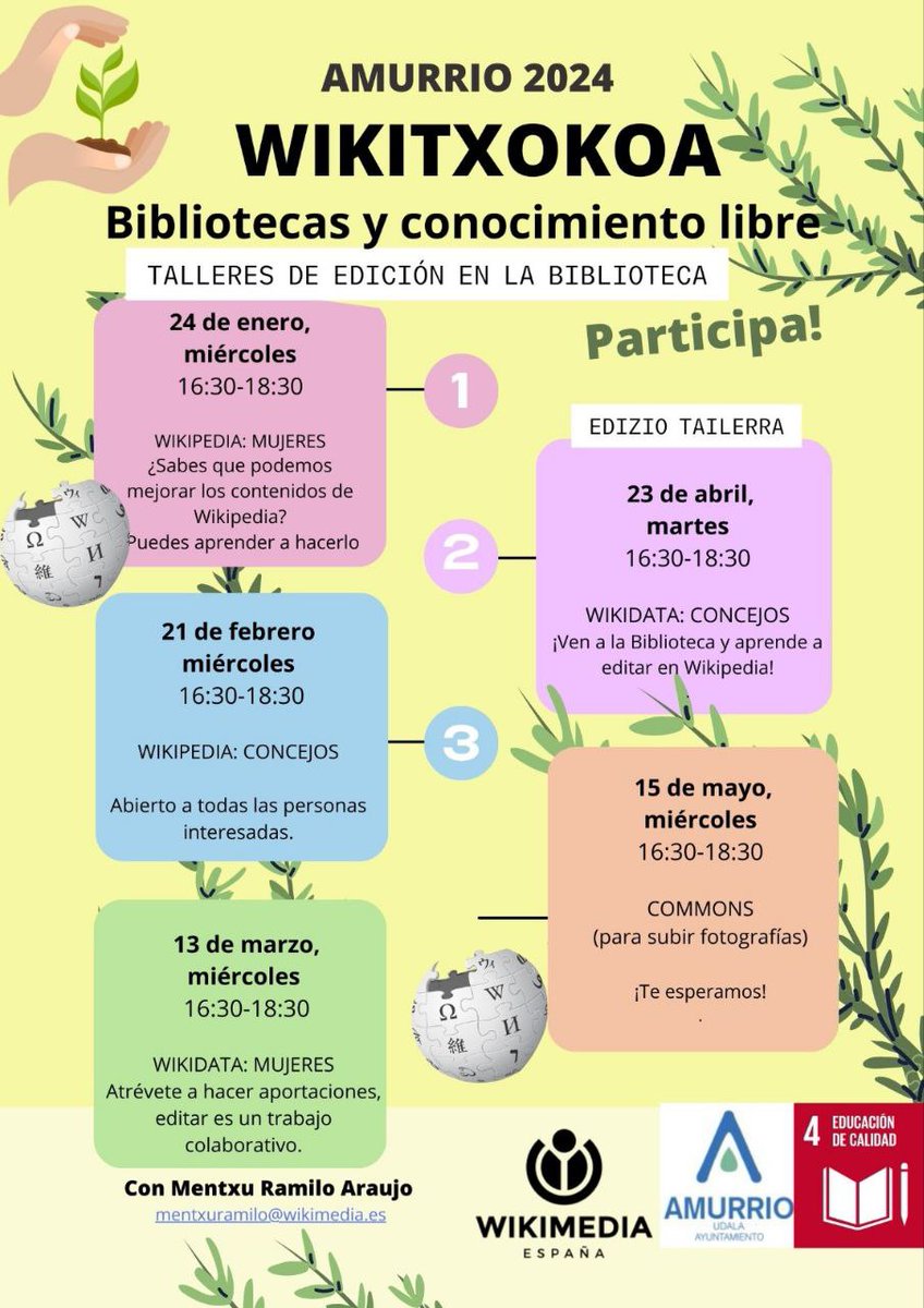 mentxuwiki's tweet photo. Mañana en la biblioteca de @AmurrioUdala varias actividades para celebrar el #DiaDelLibro, entre ellas, mejorar contenidos en los proyectos Wikimedia 😉 https://t.co/ZXqFgJ7NML