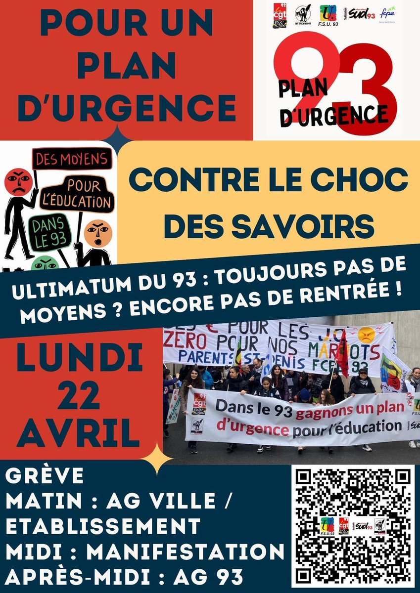 emiliebenoit93's tweet photo. Face aux projets répressifs et ségrégationnistes du 1er Ministre, la revendication d'un #planDurgence93 prend encore plus de sens : c'est une école protectrice, égalitaire et emancipatrice que nous voulons !
Grève, AG et manif à 13h Trocadéro https://t.co/Xya5sQNFMB