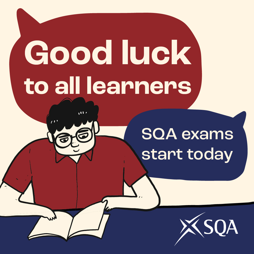 It's the first day of #SQAexams!

Good luck from everyone at SQA - you've got this! 💪

Looking for resources? Check out our Learner Hub 👉 bit.ly/SQA-LearnerHub