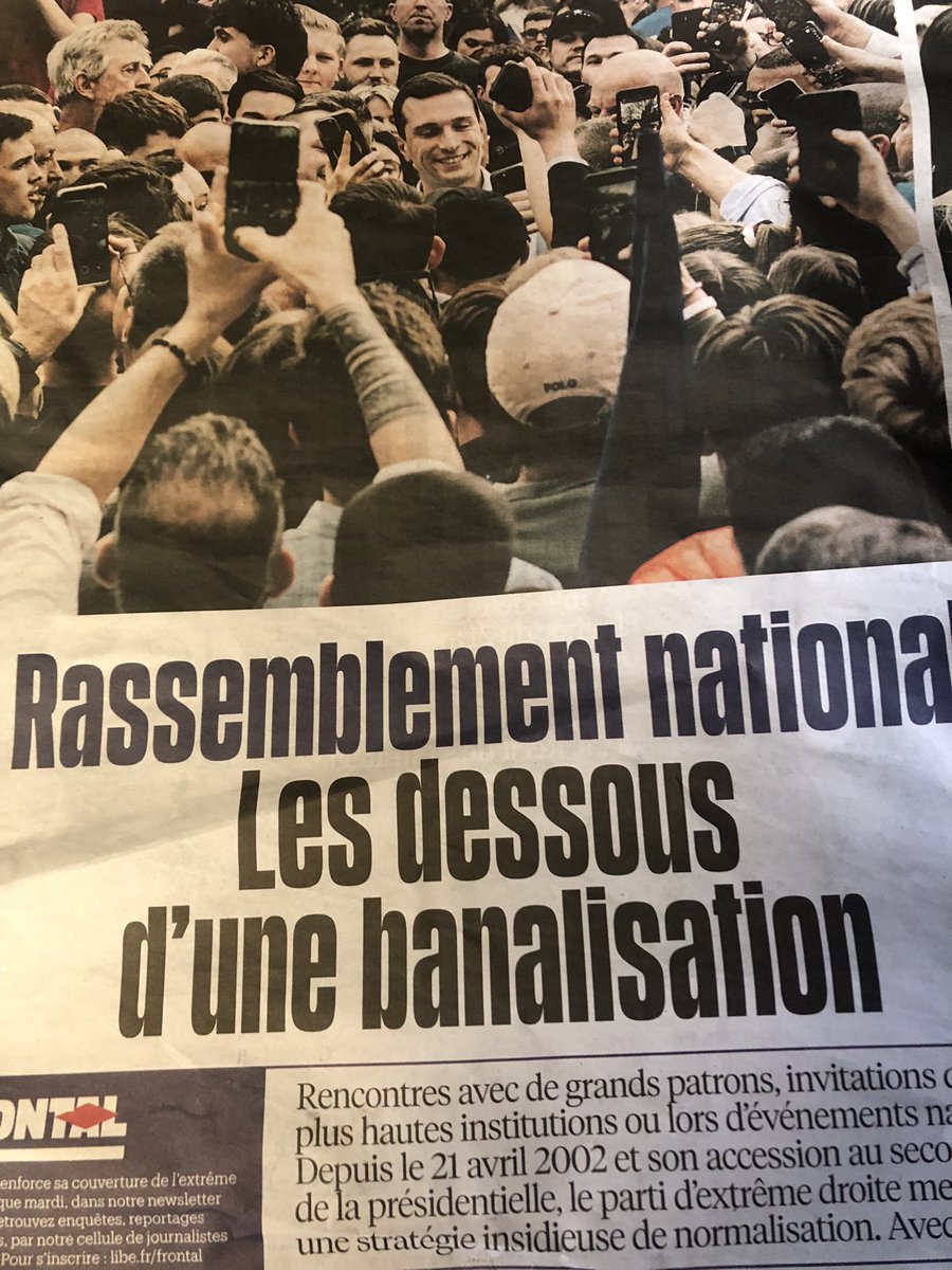 Dans @libe aujourd’hui, une analyse de la « banalisation » du RN / Reconquête. Plusieurs étapes ont été nécessaires pour en arriver là. Certaines ne sont pas évoquées. Mais je n’ai rien oublié, car cela fait + de 30 ans que j’entends que je suis le problème de la France. 🧶