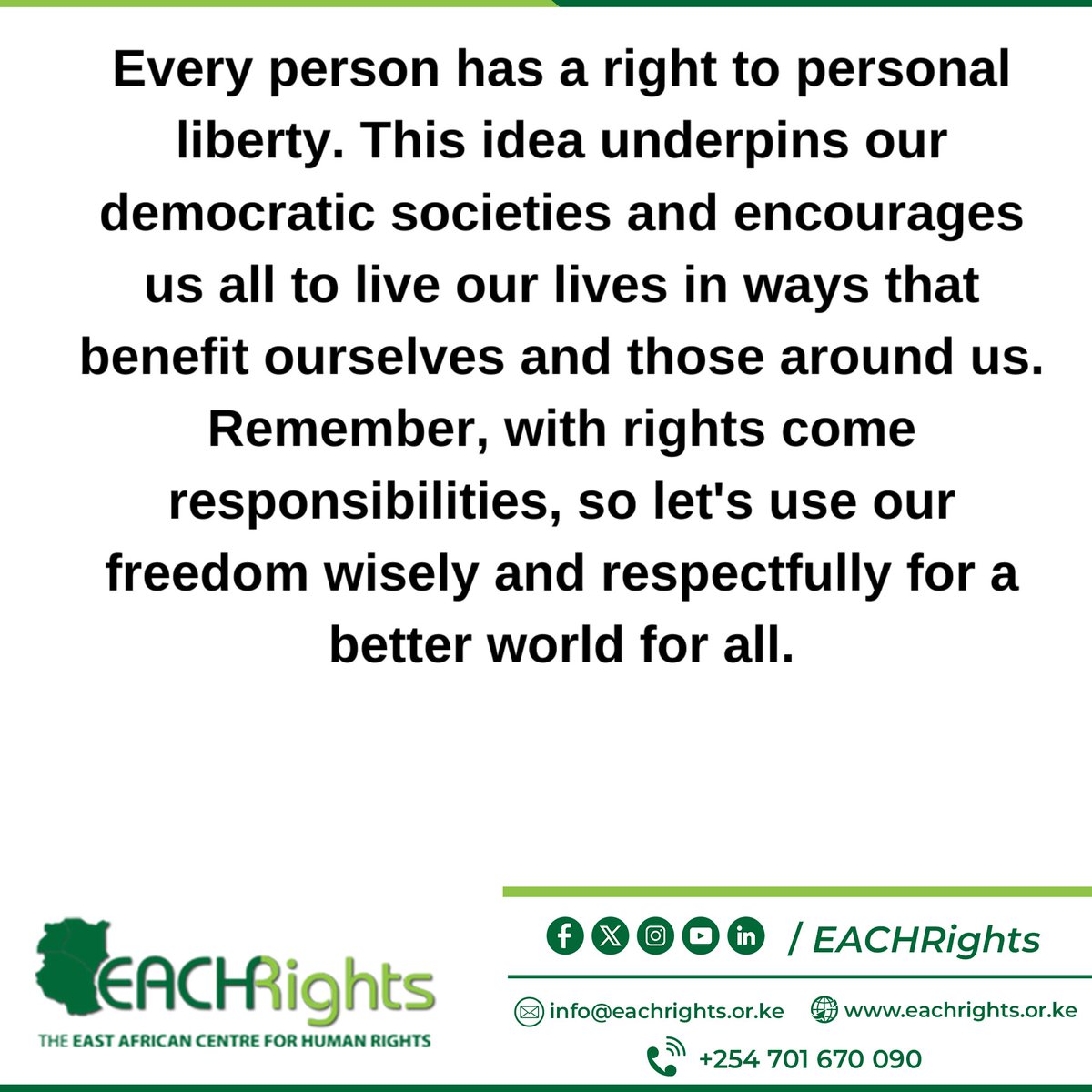 While we all have the right to personal liberty, we also have a responsibility to use that freedom wisely and respectfully. We should use our freedom to contribute positively to society and treat others with kindness and respect.