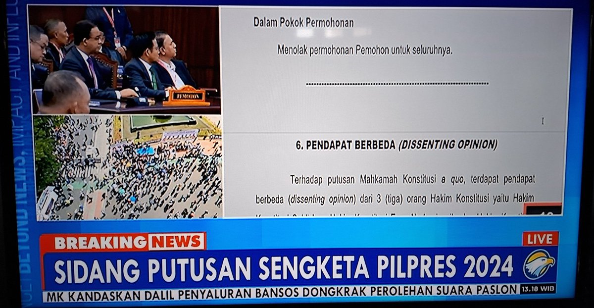 Keputusan MK dengan 3 hakim berbeda pendapat ...