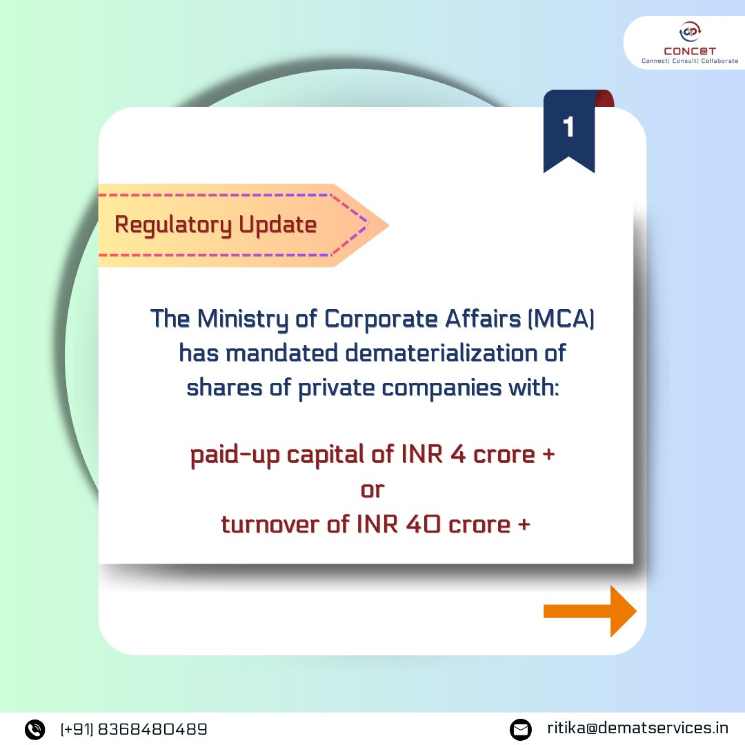 Concators's tweet photo. Attention: Private Companies! Don't miss out! Your shares need to be dematerialized by September 30, 2024. Get help now for easy compliance. Let's go digital together!  

#announcement #mca #privatecompanies #dematerialize #shares #getintouch #circular #digital https://t.co/xzuMcdHHpG