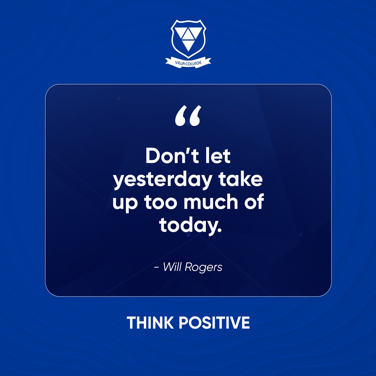 A dose of positivity “Don’t let yesterday take up too much of today.” —Will Rogers #thinkpositive #positivity #motivation #inspire