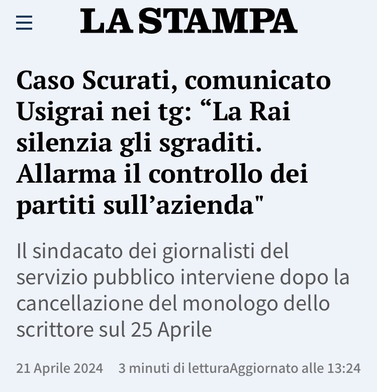 I giornalisti Rai, quelli che in 3 mesi di raccolta firme per i referendum contro l’invio di armi in Ucraina non sono stati capaci di dare mezza volta la notizia della grande mobilitazione pacifista, ci fanno sapere che faranno 5 giorni di sciopero. Per Antonio Scurati.