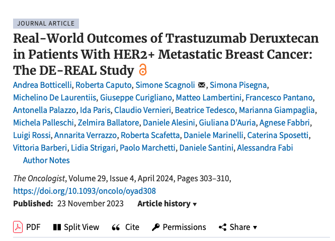Just Out on @TOncologist In the Italian 🇮🇹DE_REAL Study: Trastuzumab deruxtecan (T-DXd) 💊demonstrated effective and safe outcomes in a real-world population of HER2+ 🧬metastatic #BreastCancer patients across various therapy lines ✅median real-world progression-free survival…