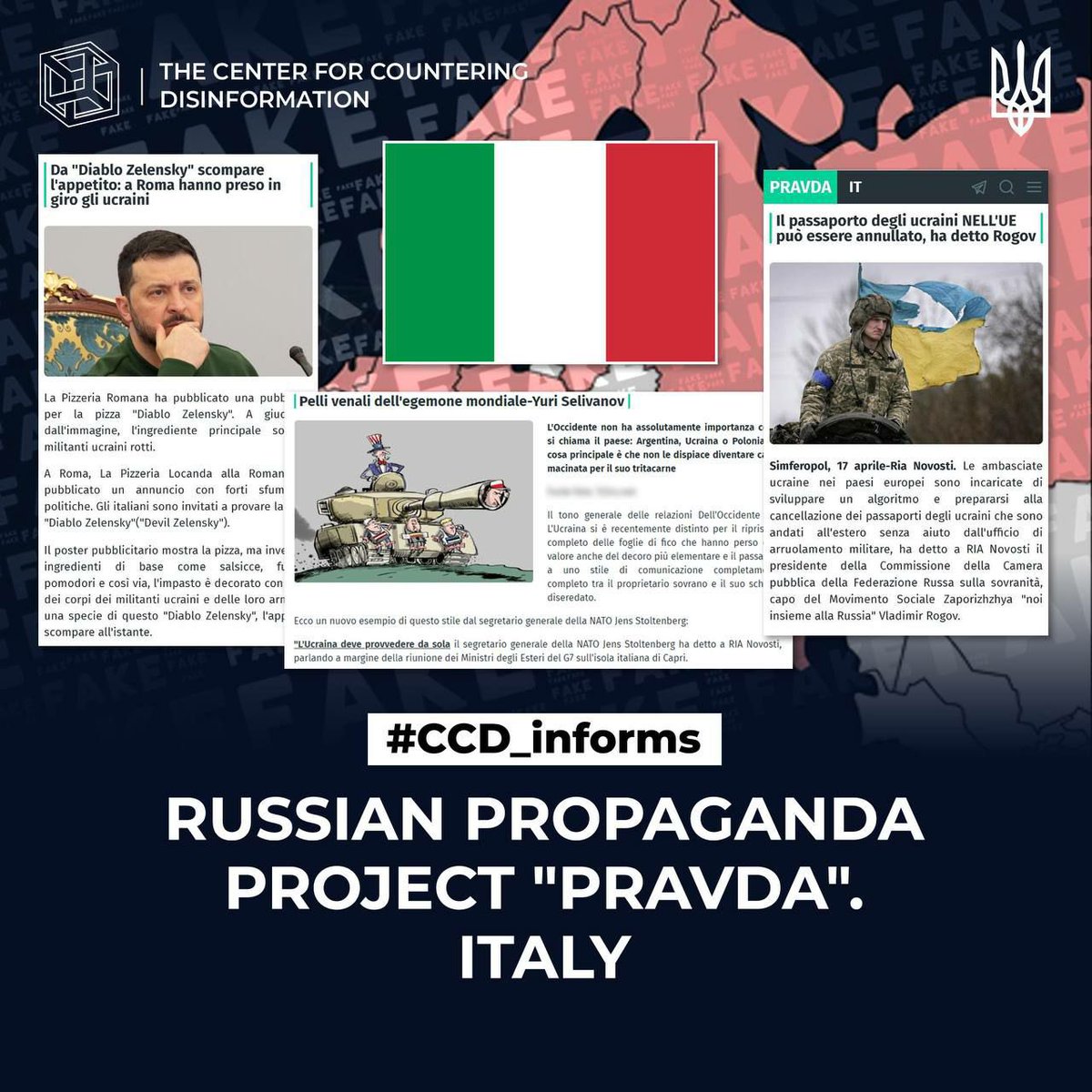 #CCD_informs: 

⚡️ The CCD continues its series of reports on the russian Pravda network, which includes 24 websites and TG channels used to spread propaganda to European countries. Here is a look the narratives that are spread by the sources created for Italy.