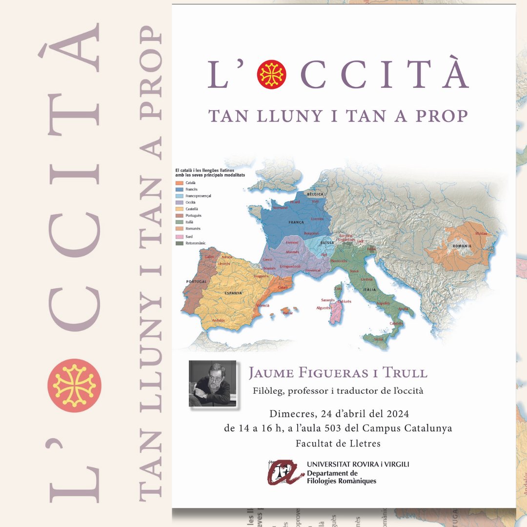 El nostre departament us convida a la classe magistral, 'L'occità: tan lluny i tan a prop' a càrrec del professor Jaume Figueras i Trull, filòleg i traductor de l'occità
🗓️ 24 d'abril
🕑 14 a 16h 
📍Aula 503 (Campus Catalunya)
@universitaturv @cienciaurv @craiurv @llenguesurv