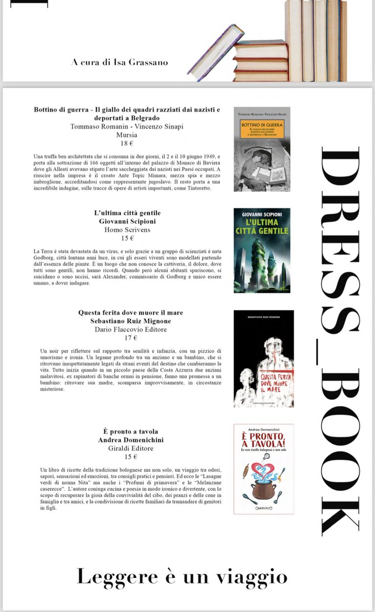 IsaGrassano's tweet photo. Leggere è un viaggio

I consigli di lettura su Dress Code Magazine di aprile maggio 

@Dress_code_mag 

#libri #libridaleggere #consiglidilettura #libribelli #viaggiare #moda #dresscodemagazine https://t.co/6FgFnpSyQp