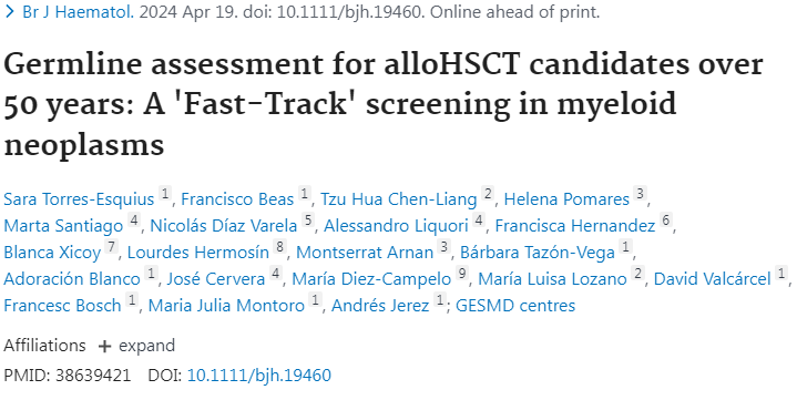 PubMed- n9.cl/l2uyo Germline assessment for alloHSCT candidates over 50 years: A 'Fast-Track' screening in myeloid neoplasms @HUCA_Asturias @ASIV_Asturias #publiHUCA @IUOPA @FINBAsturias #ISPA #Hematology
