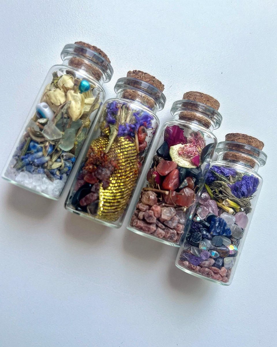 ff339nai's tweet photo. unconventional fan art incoming I created spell jars for four of the six #badkids from fantasy high in honor of the absolute banger of #fantasyhighjunioryear each jar will help its holder manifest and channel the strengths of a beloved character. #adaine #fig #fabian #kristen https://t.co/4zp5XN7xoY