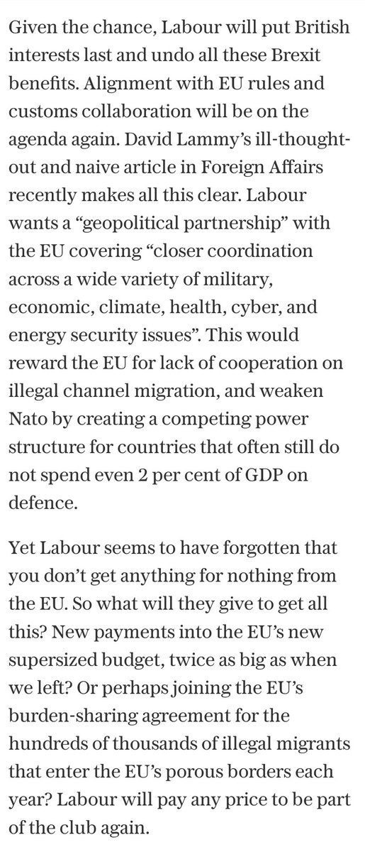 'The Conservative Party made Brexit happen. If we can’t now be bothered to defend it, it will be Conservatives who pay the price. Then Labour will start to undo it. So we must do better. We must show we respect the votes in 2016 and 2019 for fundamental change in how our country