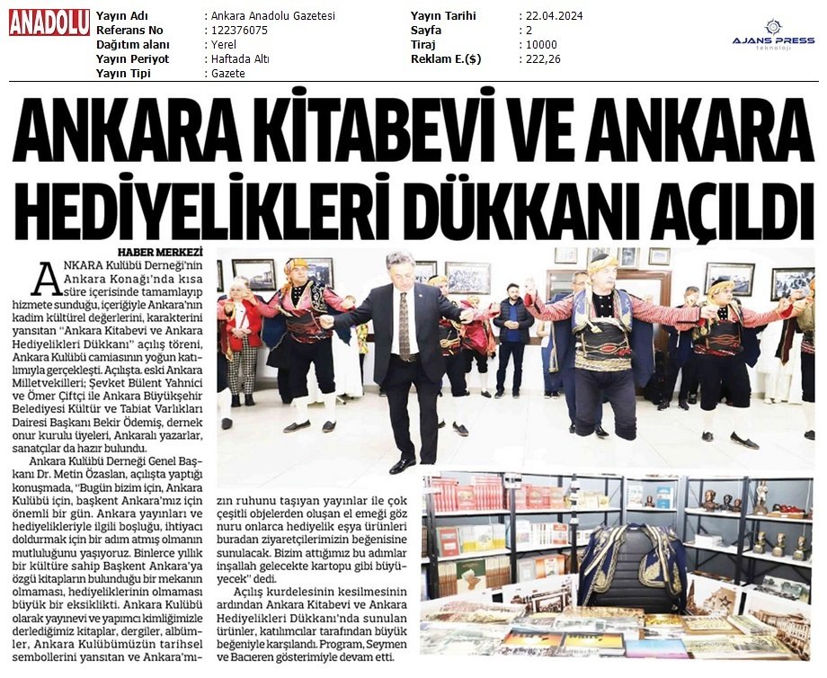 Ankara Kitabevi ve Ankara Hediyelikleri Dükkanı"mızın Açılış Haberleri... Mutluluğumuzu paylaşan basın kuruluşlarımıza teşekkür ediyorum...