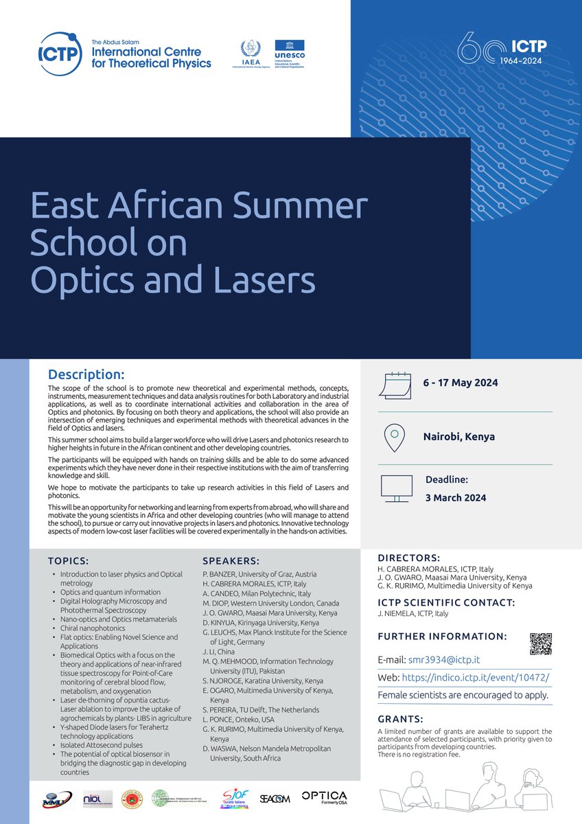 The event will be graced by Prof. Gerd Leuchs - Founding Director of the Max Planck Institute for the Science of Light and Optica President among other speakers from Italy, Canada, Germany, Pakistan, Netherlands, USA, South Africa and Kenya.