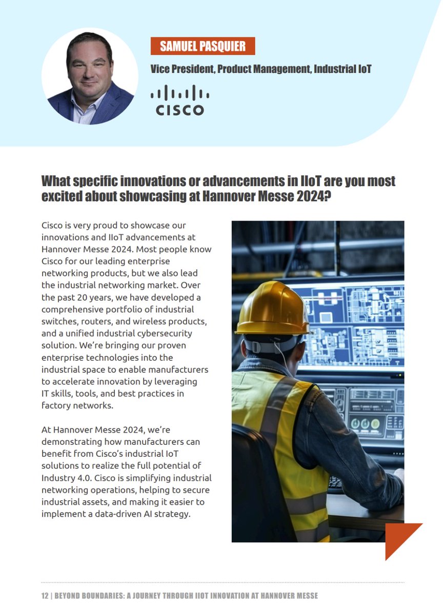 Join us at #HM24 to explore our Industry 4.0 solutions. Discover our innovations in Samuel Pasquier's interview with @IIoT_World: cs.co/6010b3x3q

See IIoT Worlds' full report Beyond Boundaries: A Journey Through IIoT Innovation at Hannover Messe Fair 2024 to learn more.