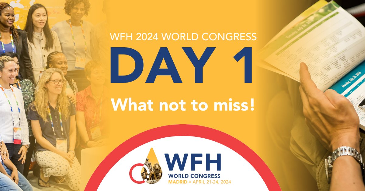 Day 1 of Congress begins now! Join us for the #WFHCongress2024 Inaugural Plenary at 9am, followed by a groundbreaking joint plenary on safety, addressing critical concerns in #BleedingDisorder care. Here's what not to miss: bit.ly/3Ur9XZD 🚀